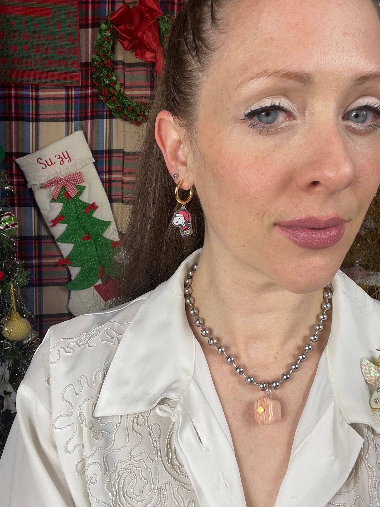 Snoopy & Woodstock Santa earrings