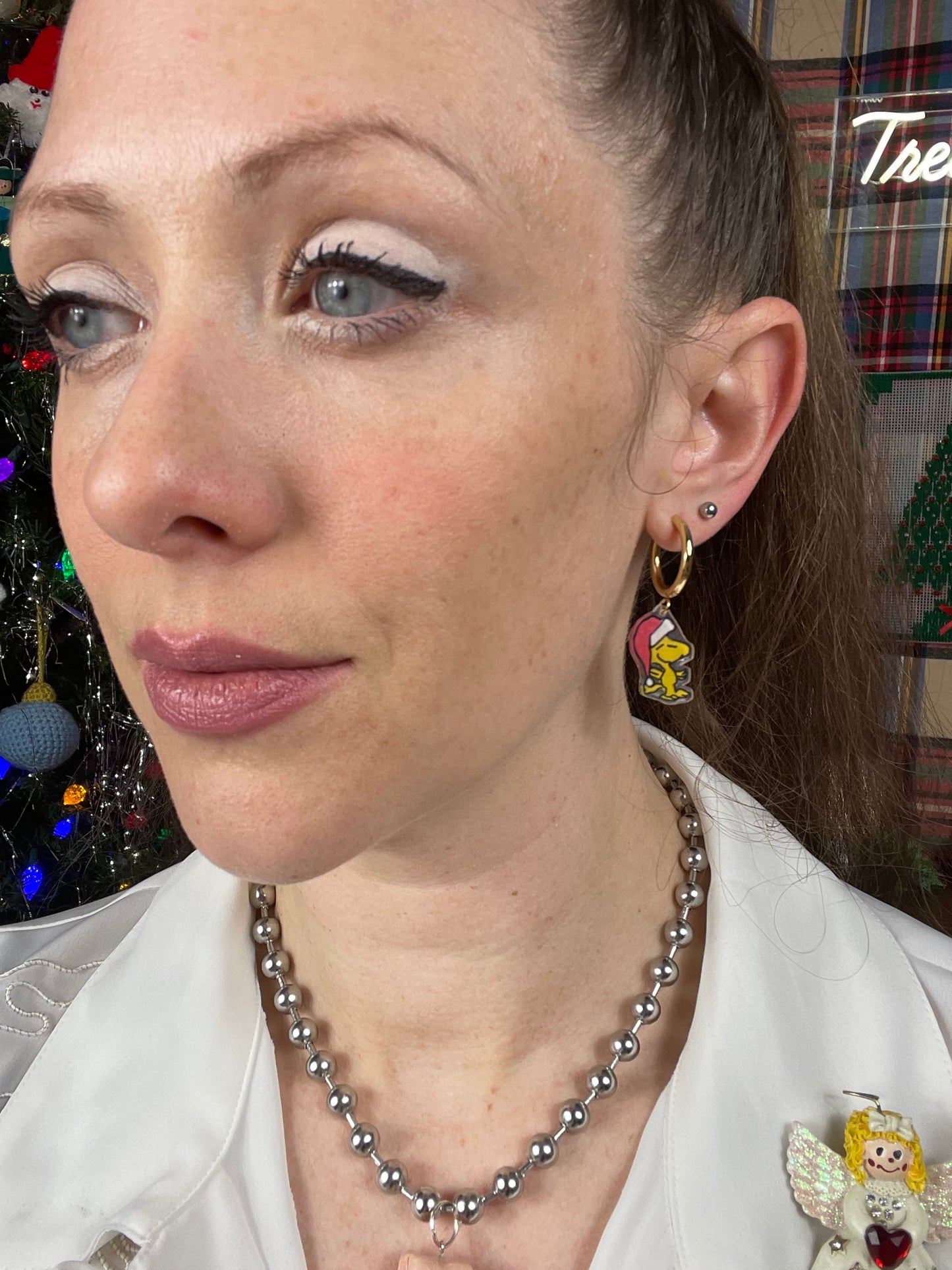 Snoopy & Woodstock Santa earrings