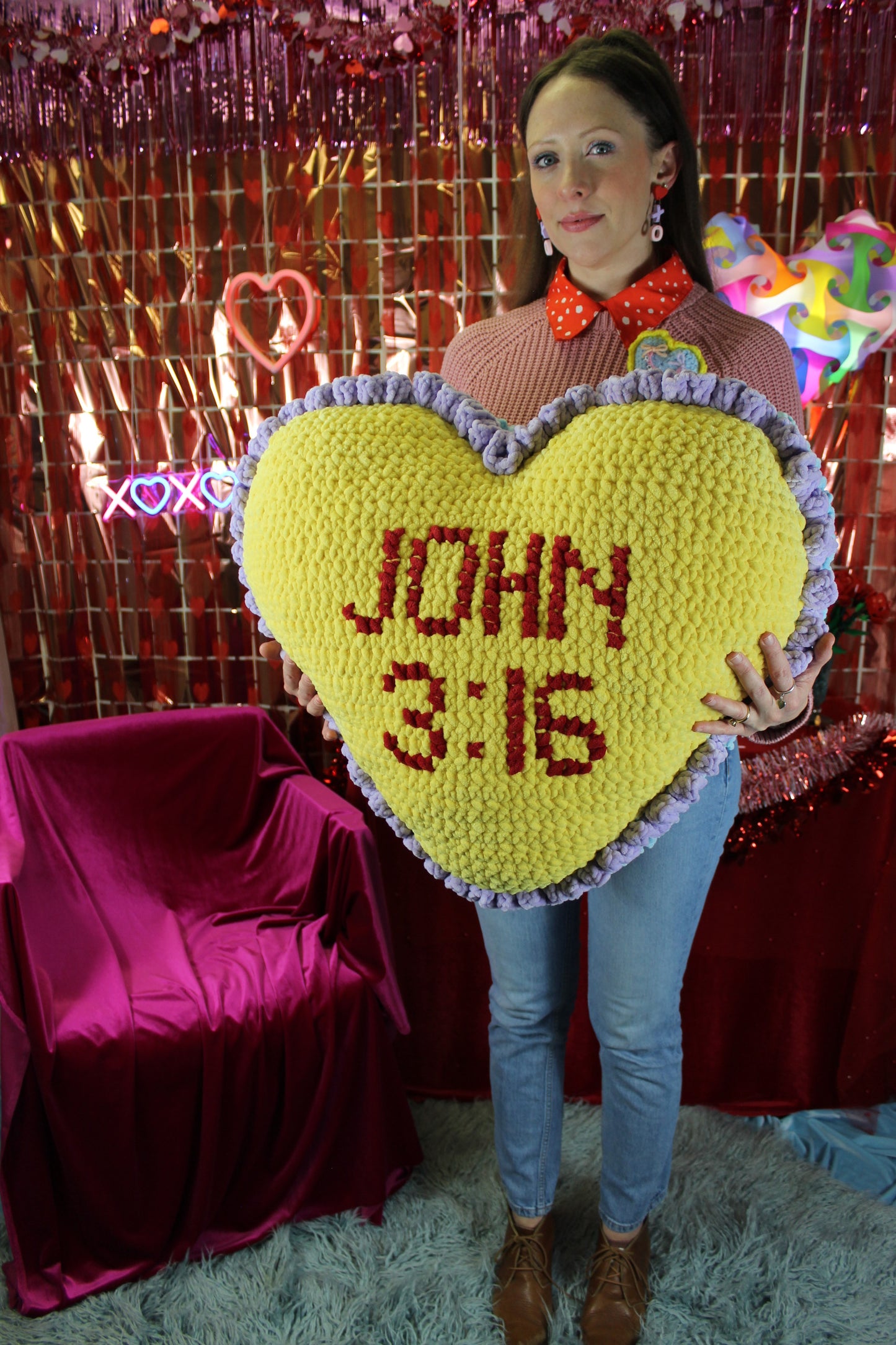 Crochet Oversized Conversation Heart Pillow - (XXL)