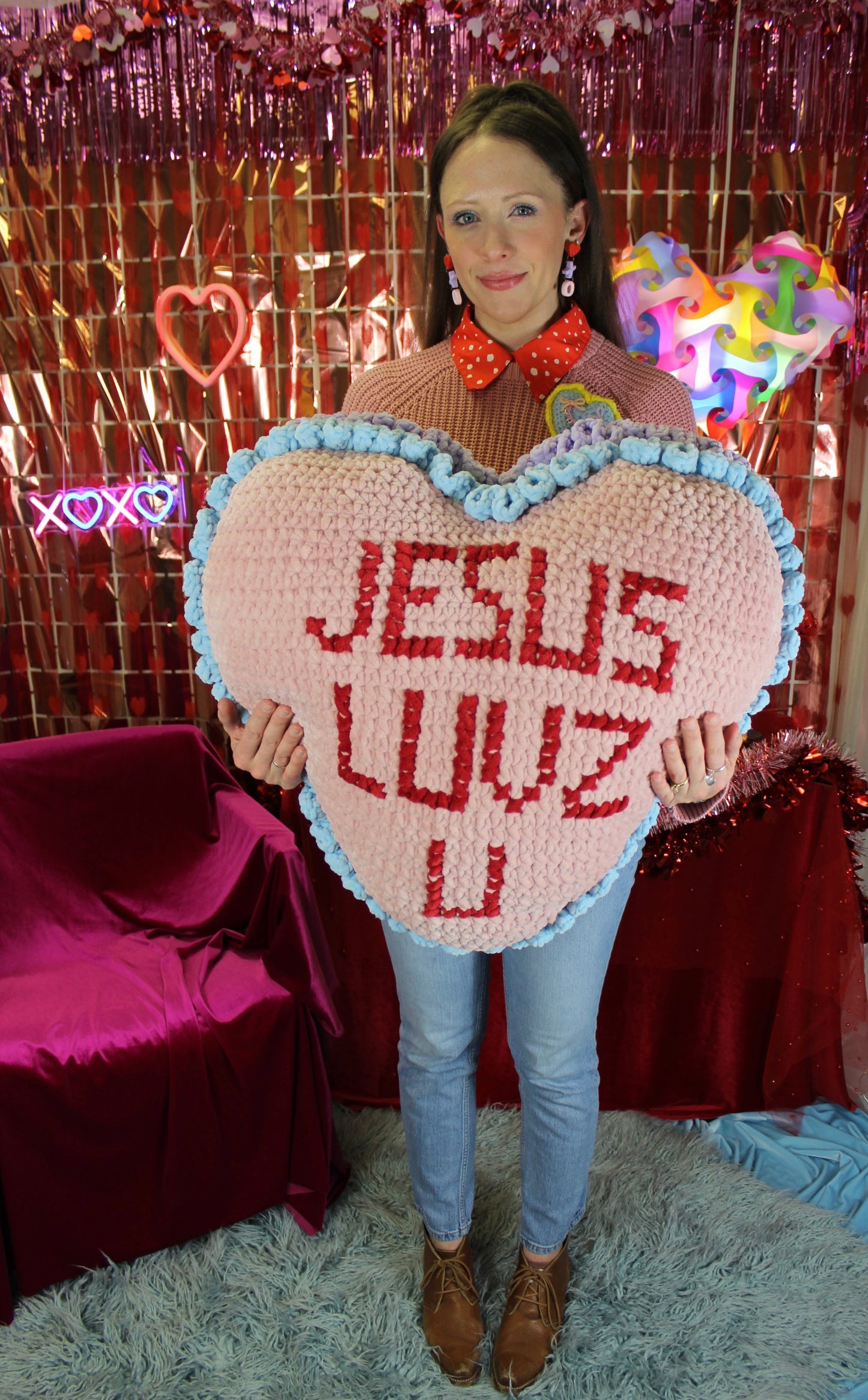 Crochet Oversized Conversation Heart Pillow - (XXL)