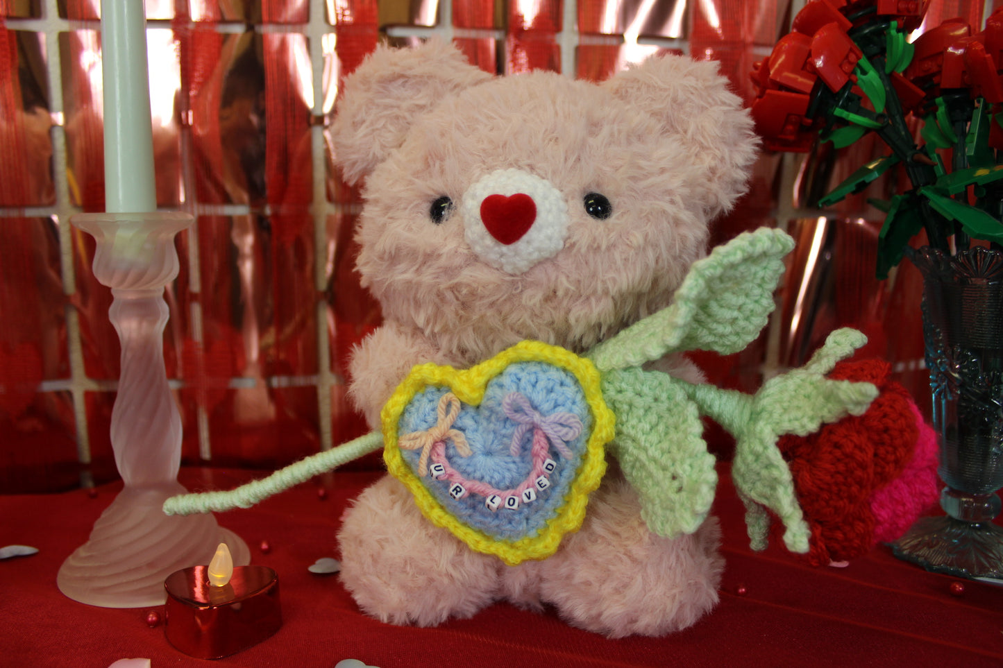 Crochet Rose - pink & red (medium)