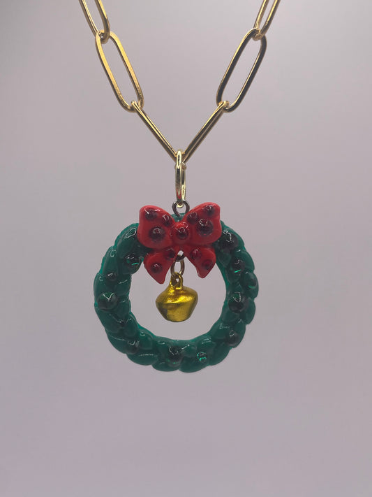 Paperclip Necklace - Christmas Wreath & Jingle Bell