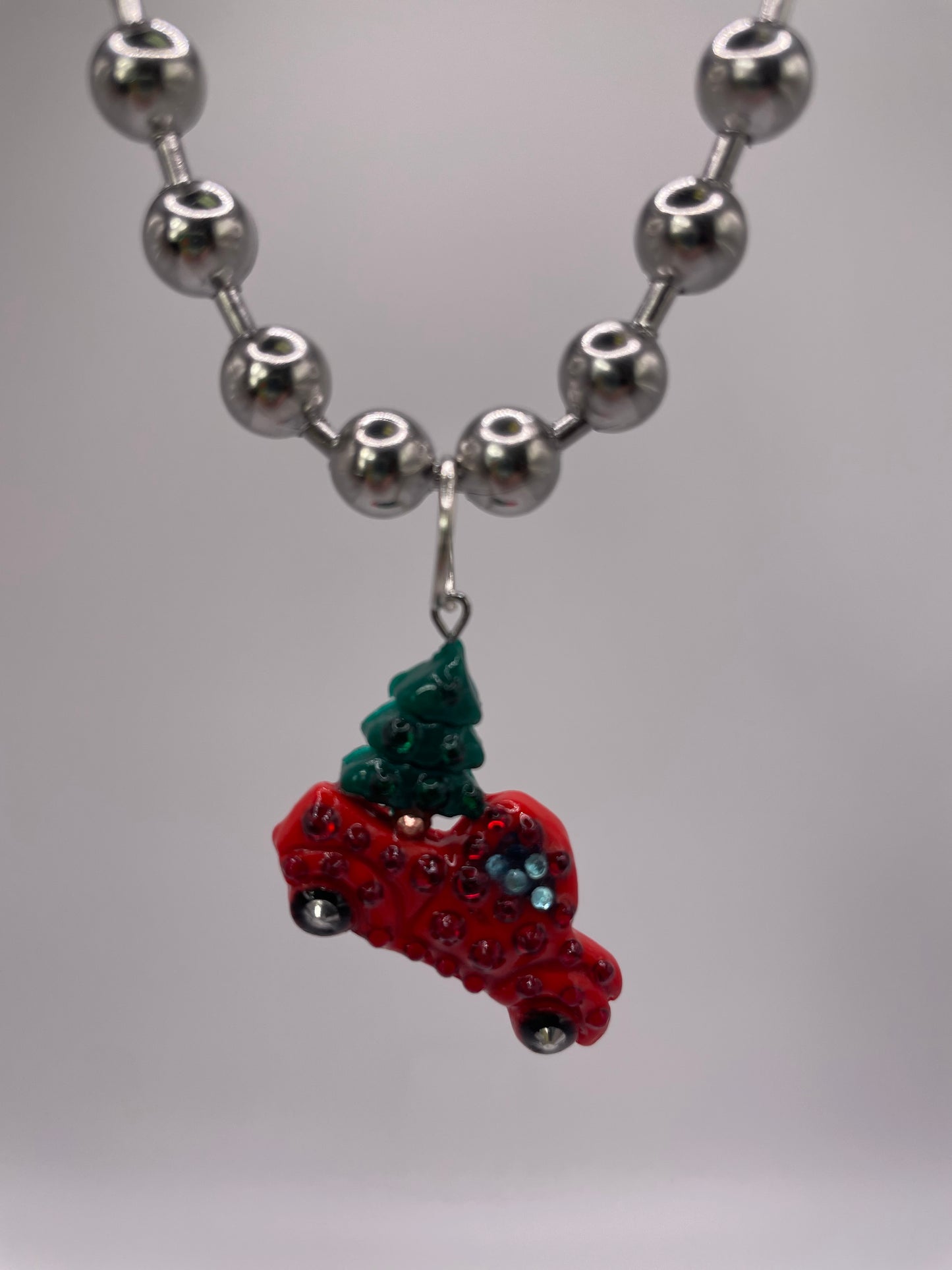 Y2K Era necklace - Red Truck with Christmas tree