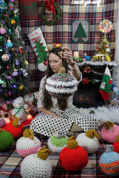 Fuzzy Christmas Ornament - Red, Green, White (XL)