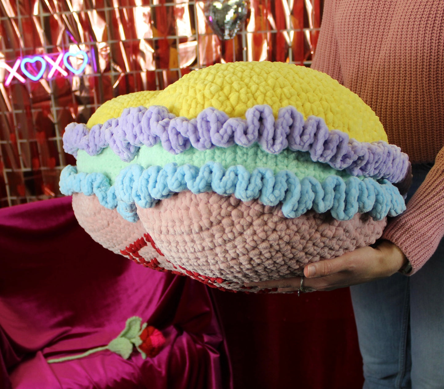 Crochet Oversized Conversation Heart Pillow - (XXL)