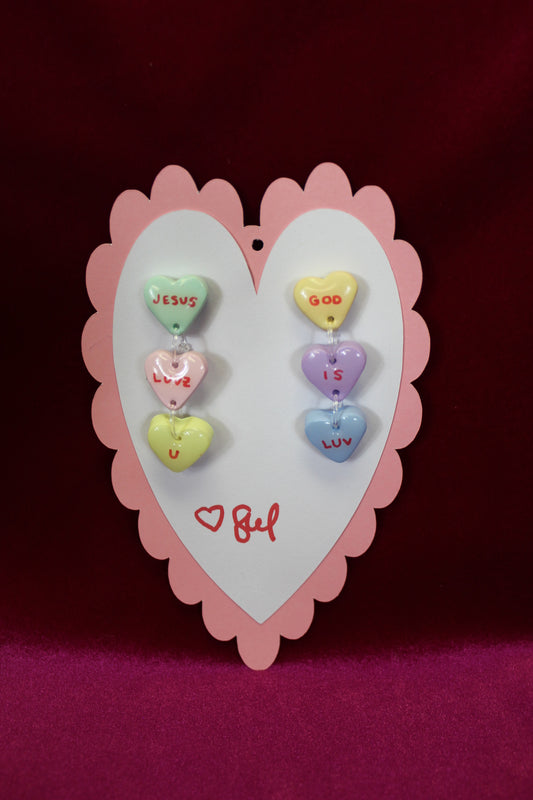 Conversation Heart Earrings - Jesus luvz u