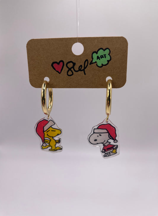 Snoopy & Woodstock Santa earrings