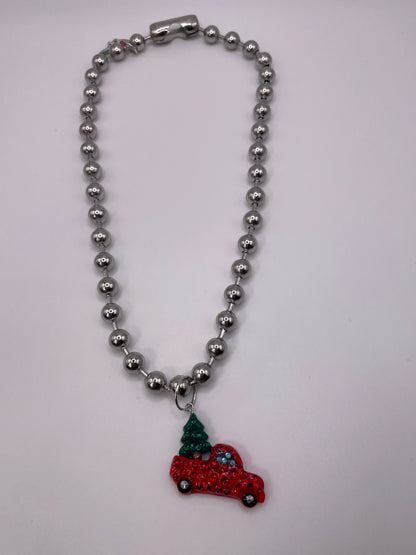 Y2K Era necklace - Red Truck with Christmas tree